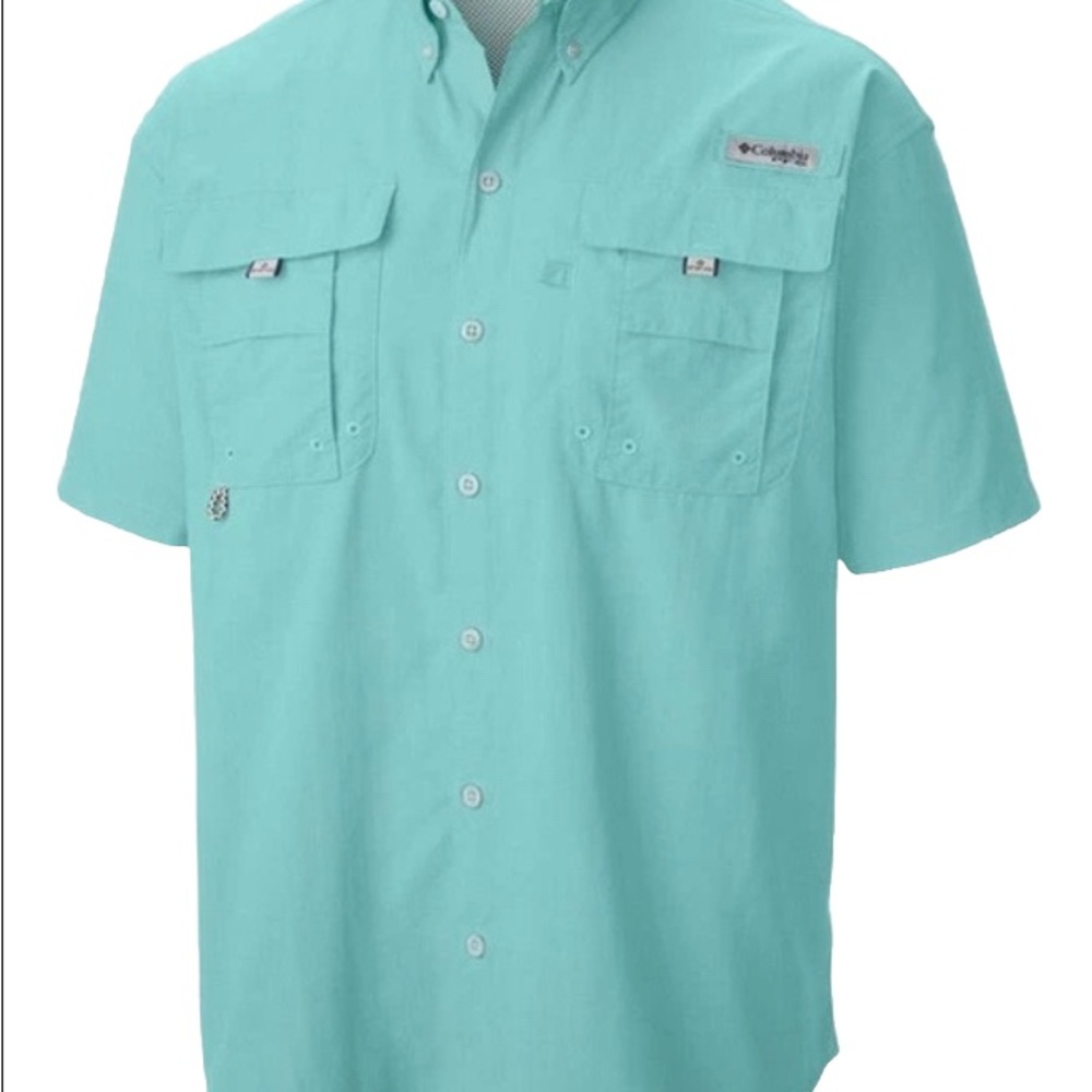 Columbia Men’s Short-Sleeve Button-Down Shirt in Aqua Teal